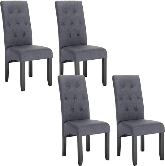 24goodz Set of 4 Dining Chairs - Sturdy Solid Wood Structure - Ergonomic Design - Linen and Solid Wood - Dark Grey - dgr