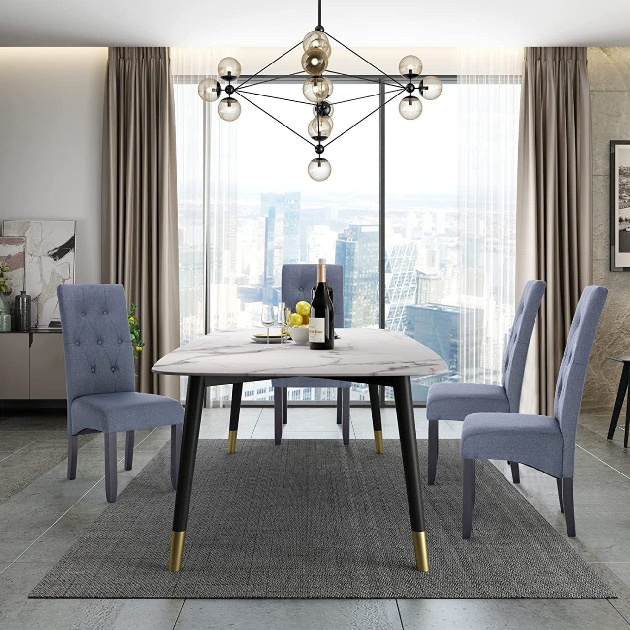 24goodz Set of 4 Dining Chairs - Sturdy Solid Wood Structure - Ergonomic Design - Linen and Solid Wood - Dark Grey - dgr