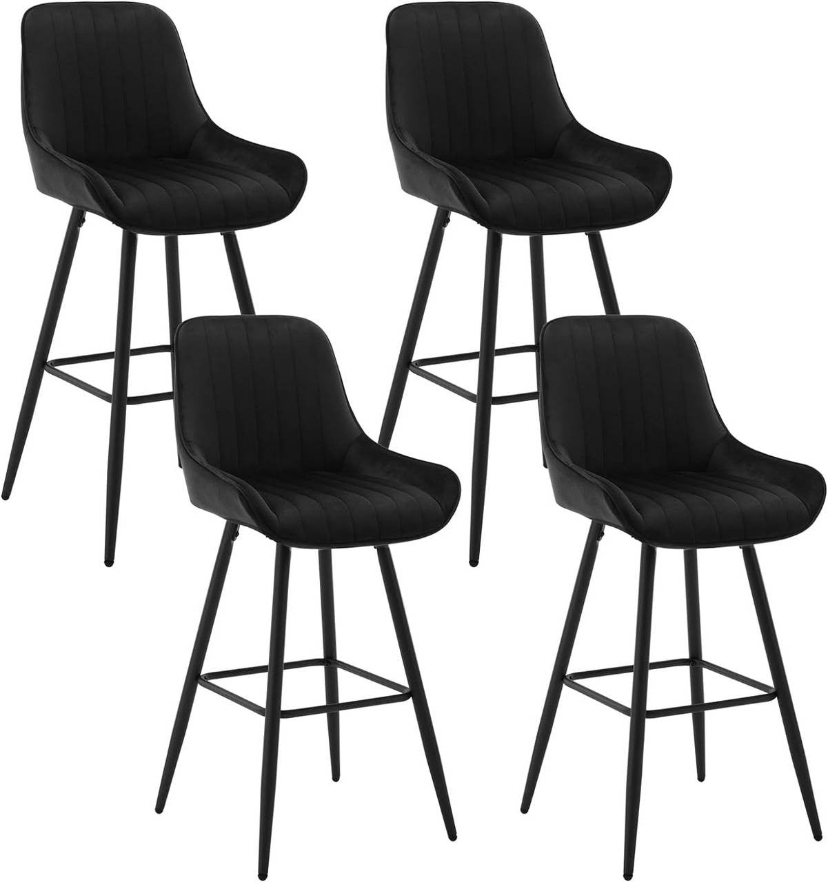 24goodz Velvet Bar Stool - Thick and Comfortable Seating - Ergonomic Design - Metal Frame - Black - 71 cm Height