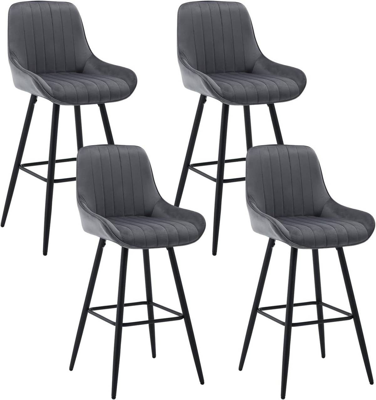 24goodz Velvet Bar Stool - Thick and Comfortable Seating - Ergonomic Design - Metal Frame - Dark Grey