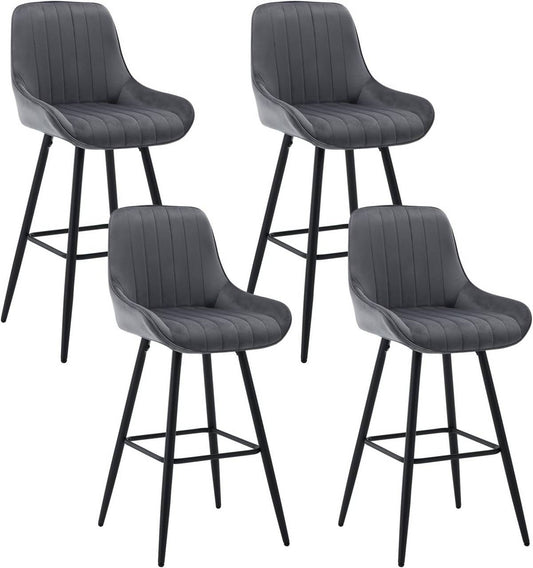 24goodz Velvet Bar Stool - Thick and Comfortable Seating - Ergonomic Design - Metal Frame - Dark Grey