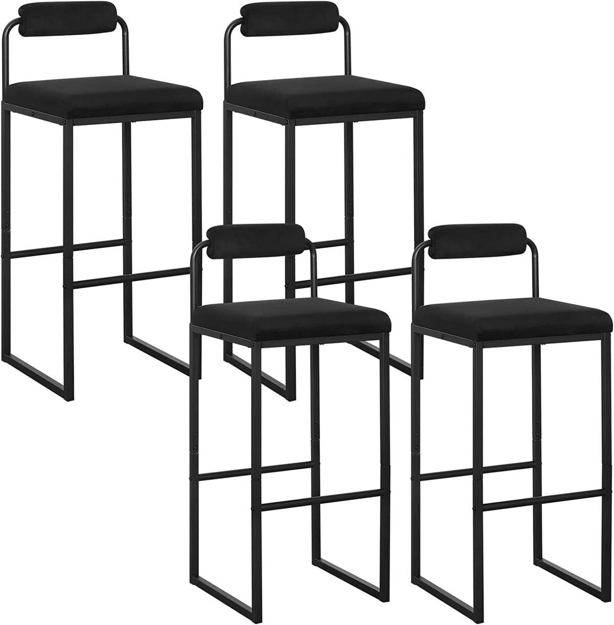 24goodz Velvet Bar Stool with Footrest - Comfortable and Soft Seating - Durable Metal Frame - For Kitchen and Dining - Black - sz