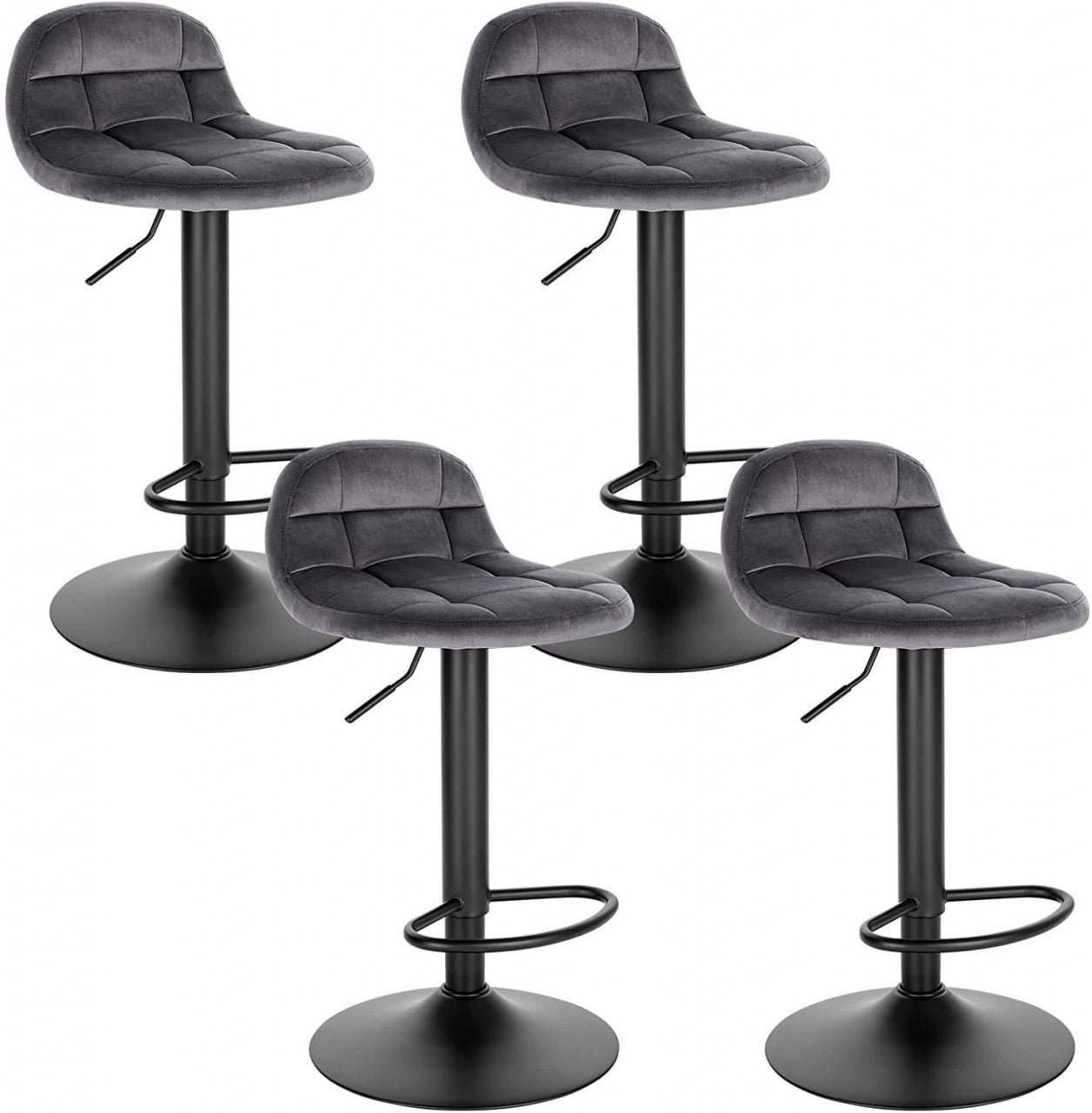 24goodz Velvet Bar Stool with Backrest and Footrest - Comfortable Seating Experience - Height Adjustable and 360° Swivel - Velvet + Metal - Dark Grey - dgr