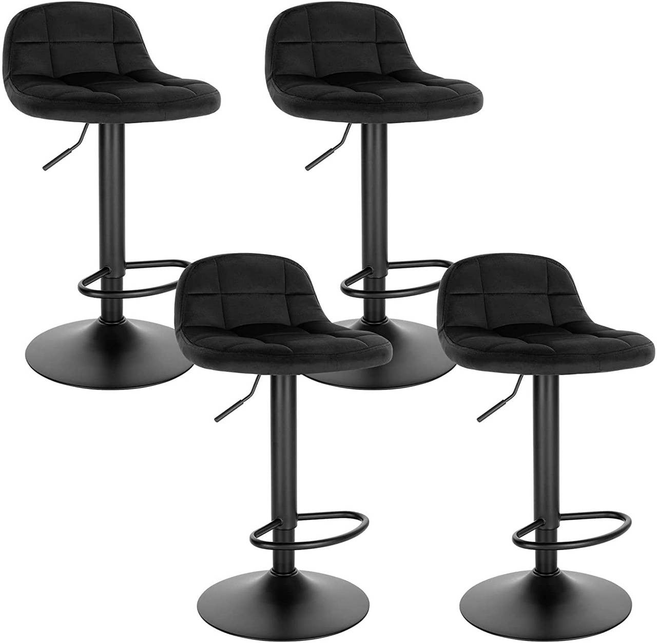 24goodz Velvet Bar Stool with Backrest and Footrest - Comfortable Seating - Adjustable Height and 360° Swivel - Velvet and Metal - Dark Grey/Black/Dark Green - sz