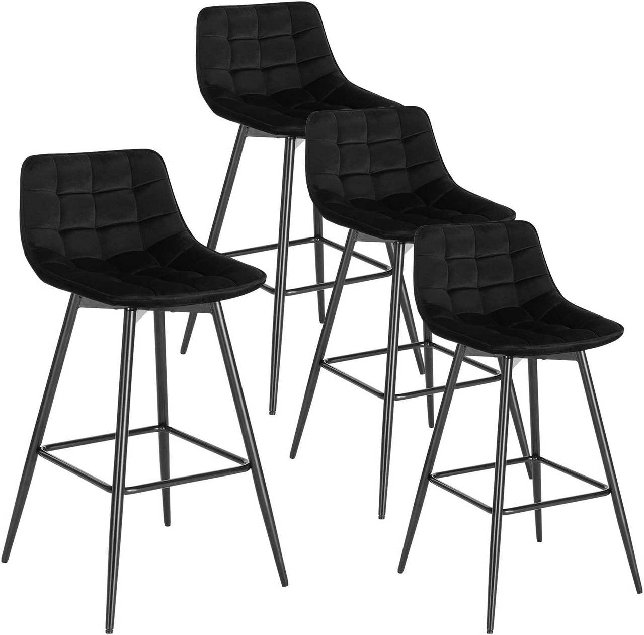 24goodz Velvet Bar Stool - Comfortable & Ergonomic - Sturdy Metal Frame - Black - Set of 2 - sz