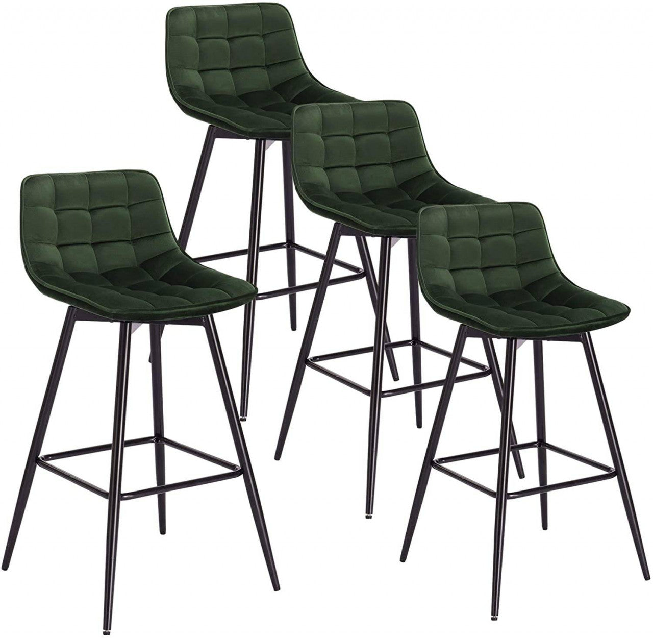 24goodz Velvet Bar Stool - Comfortable & Ergonomic - Sturdy & Robust - Velvet + Metal Frame - Dark Green - dgn
