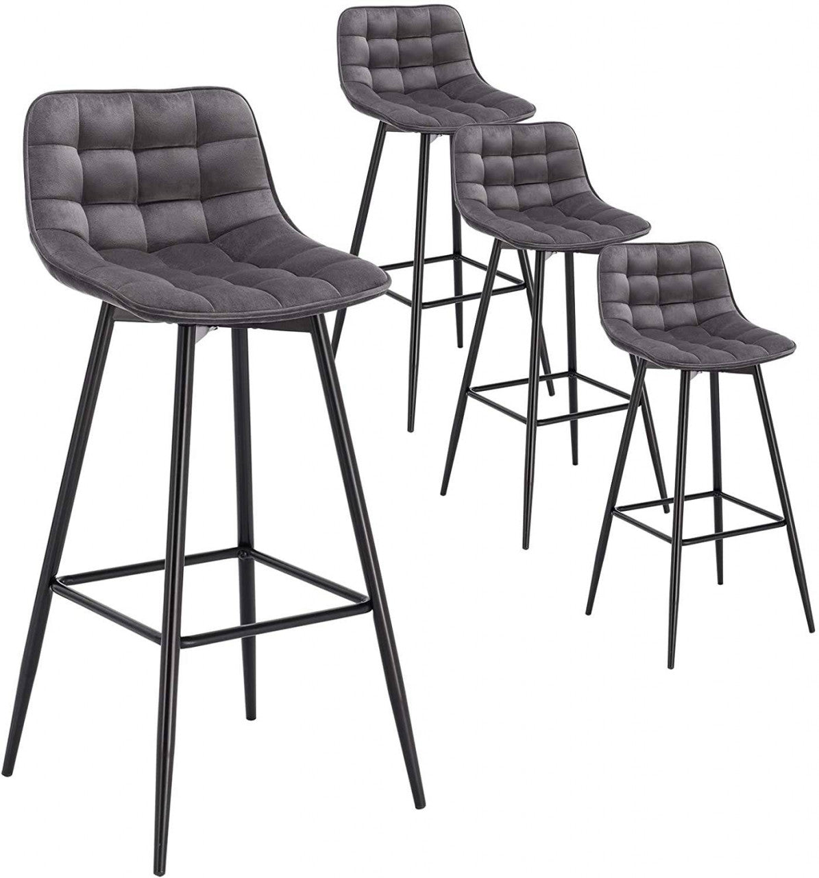 24goodz Velvet Bar Stool - Comfortable & Ergonomic - Sturdy and Robust - Velvet + Metal - Dark Grey - dgr