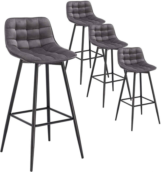 24goodz Velvet Bar Stool - Comfortable & Ergonomic - Sturdy and Robust - Velvet + Metal - Dark Grey - dgr