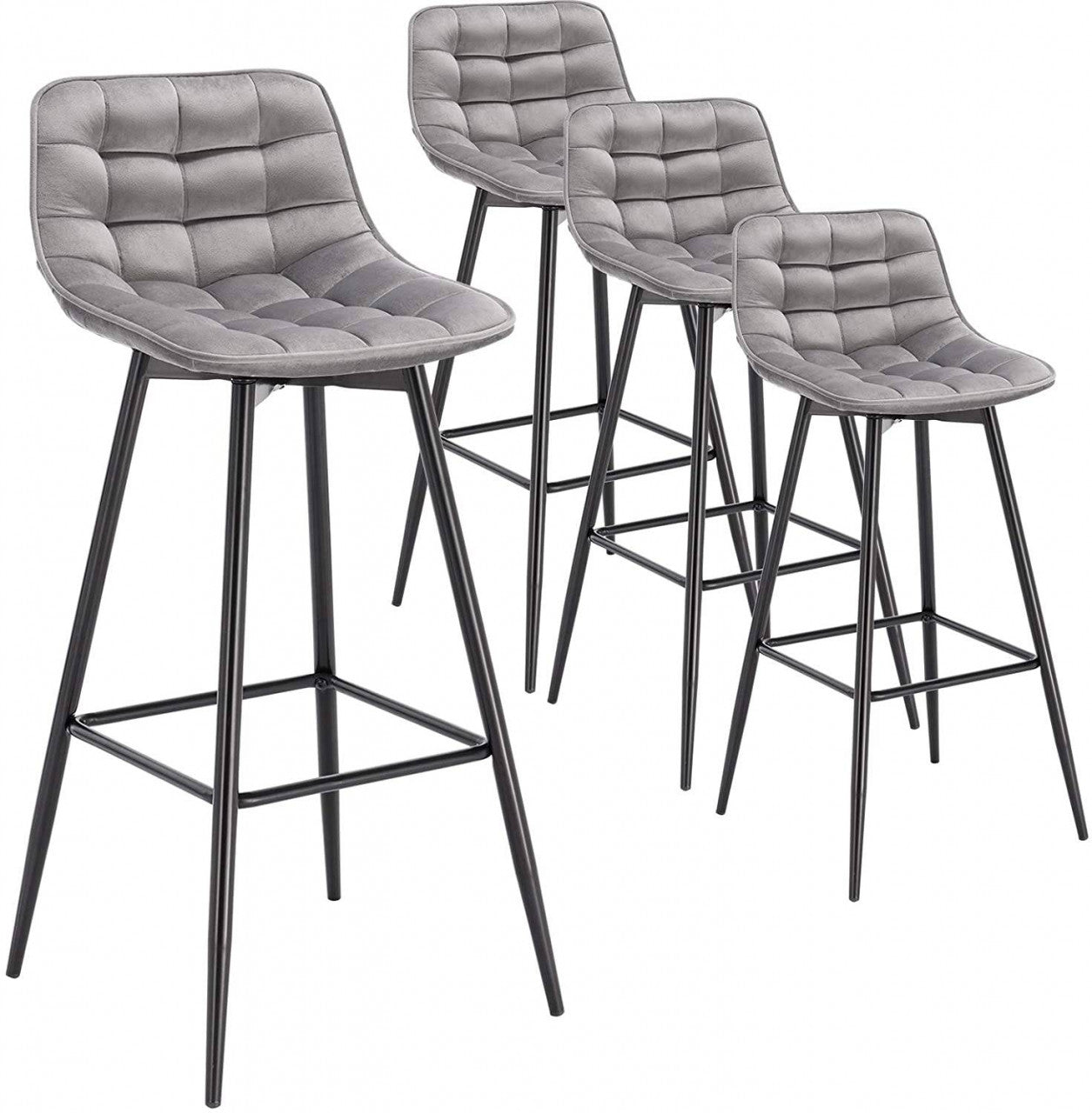 24goodz Velvet Bar Stool - Comfortable & Ergonomic - Sturdy & Robust - Velvet + Metal - Light Grey - hgr