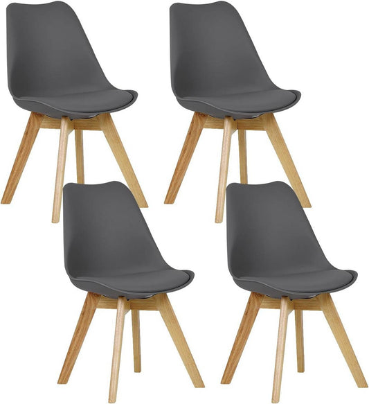 24goodz Dining Chair Set of 4 - Ergonomic Comfort - Sturdy & Stylish - Faux Leather & Solid Wood - Grey