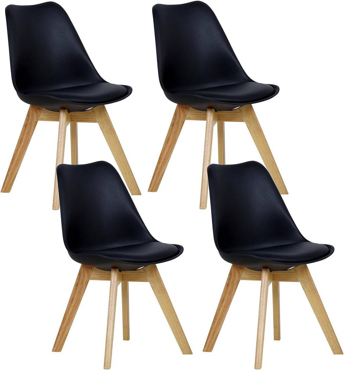 24goodz Set of 4 Dining Chairs - Ergonomic Comfort - Multifunctional Design - Faux Leather - Black - sz