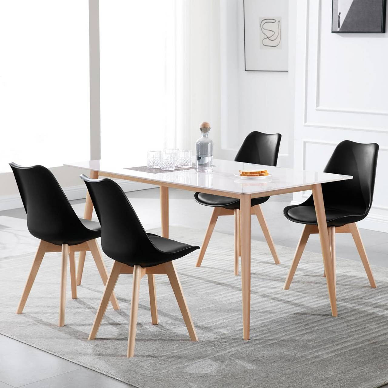24goodz Set of 4 Dining Chairs - Ergonomic Comfort - Multifunctional Design - Faux Leather - Black - sz