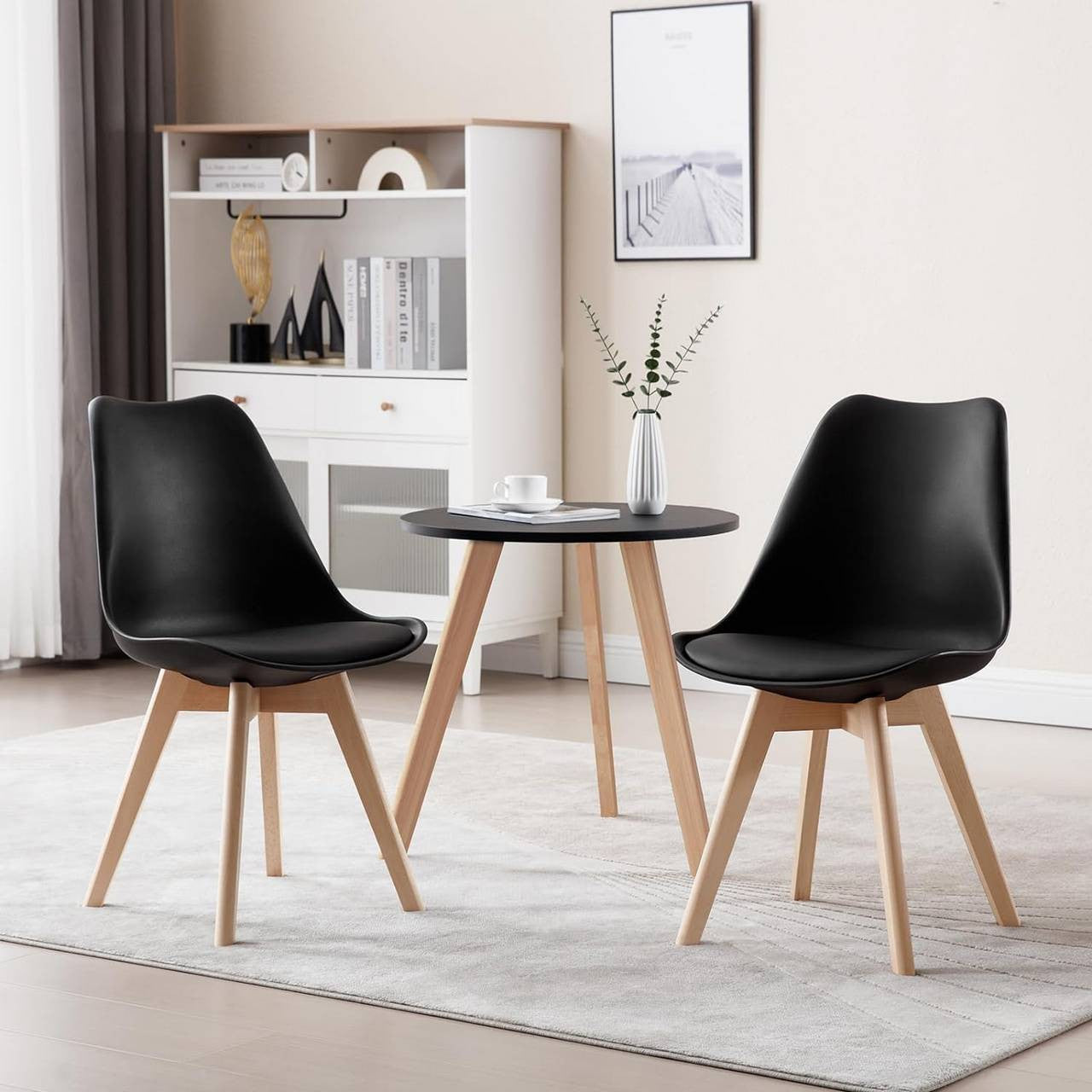 24goodz Set of 4 Dining Chairs - Ergonomic Comfort - Multifunctional Design - Faux Leather - Black - sz