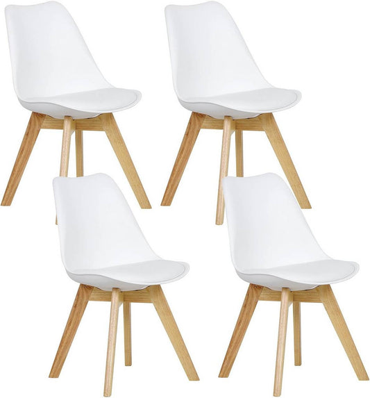 24goodz Dining Chair Set of 4 - Ergonomic Comfort - Sturdy and Stylish - Faux Leather and Wood - White - ws