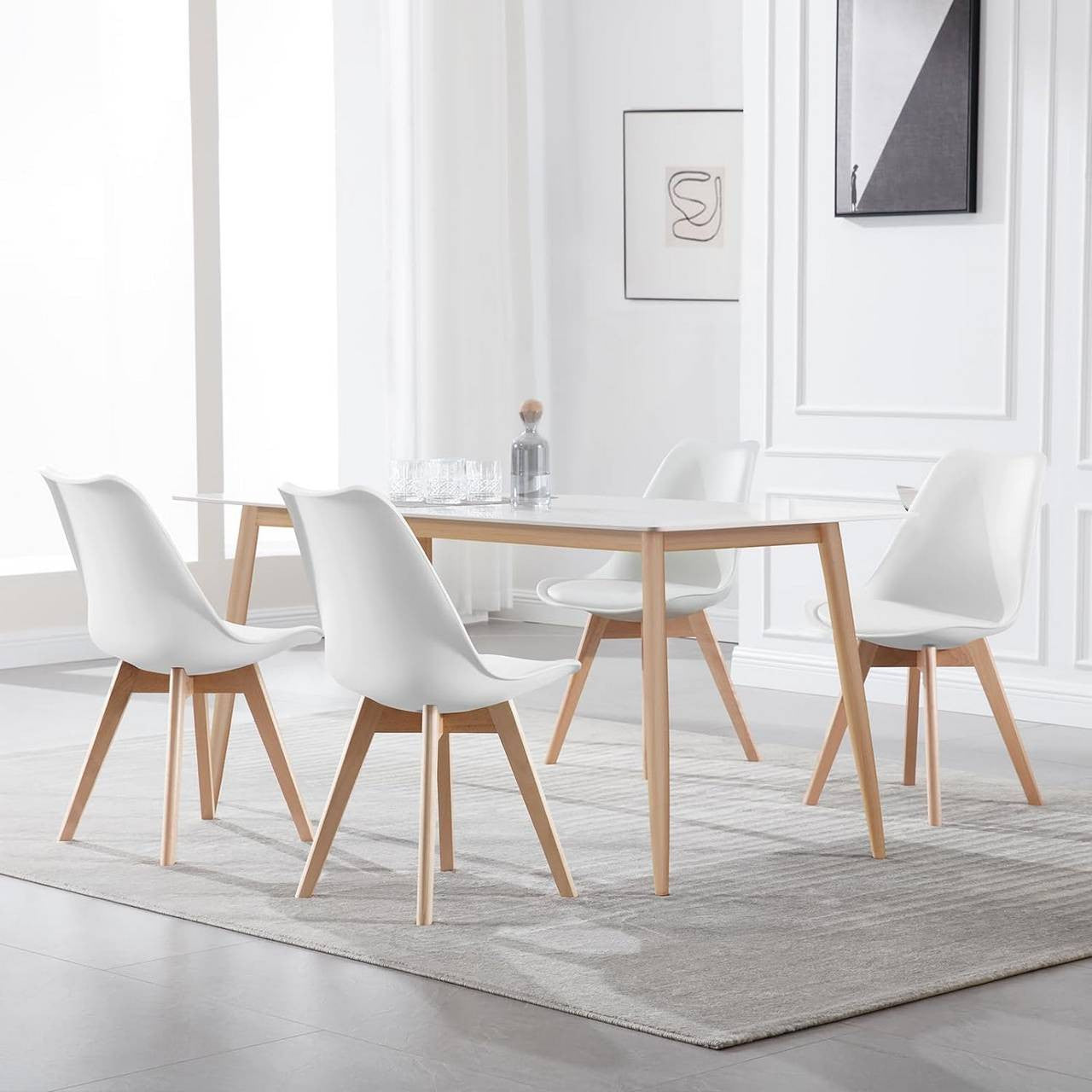 24goodz Dining Chair Set of 4 - Ergonomic Comfort - Sturdy and Stylish - Faux Leather and Wood - White - ws
