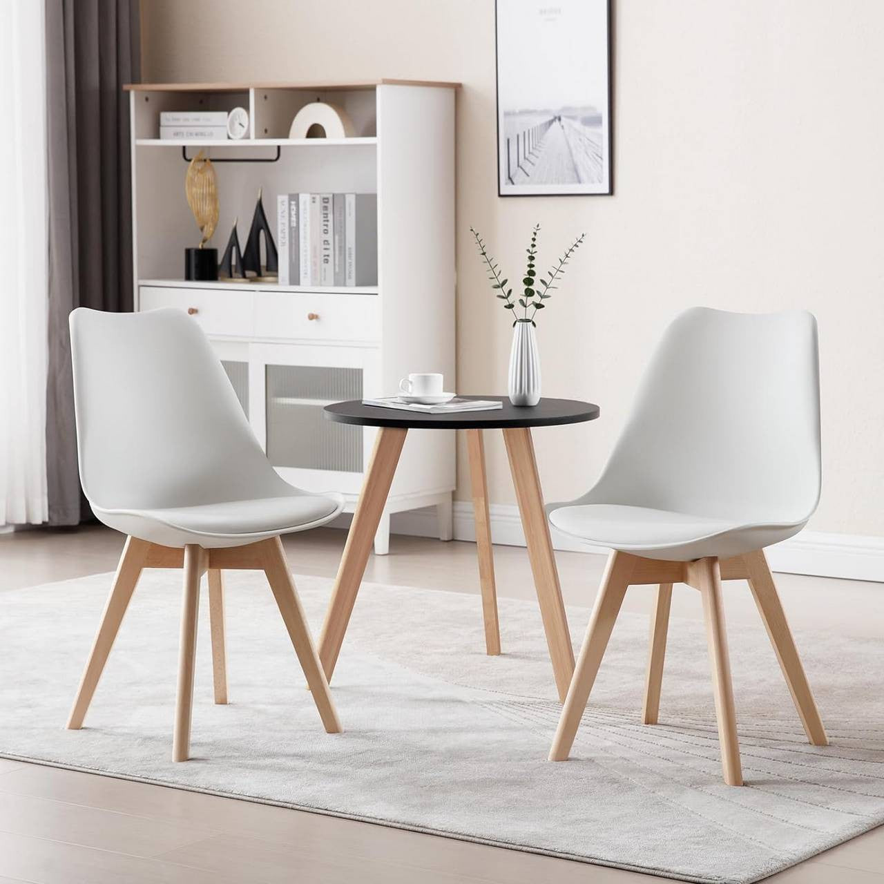 24goodz Dining Chair Set of 4 - Ergonomic Comfort - Sturdy and Stylish - Faux Leather and Wood - White - ws