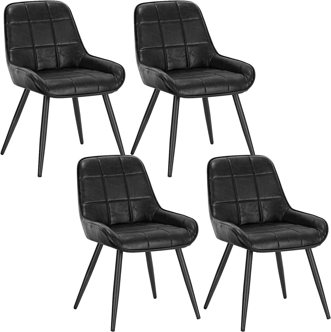 24goodz Set of 4 Dining Chairs - Ergonomic Comfort - Sturdy Metal and Faux Leather - For Home and Office - Black - sz