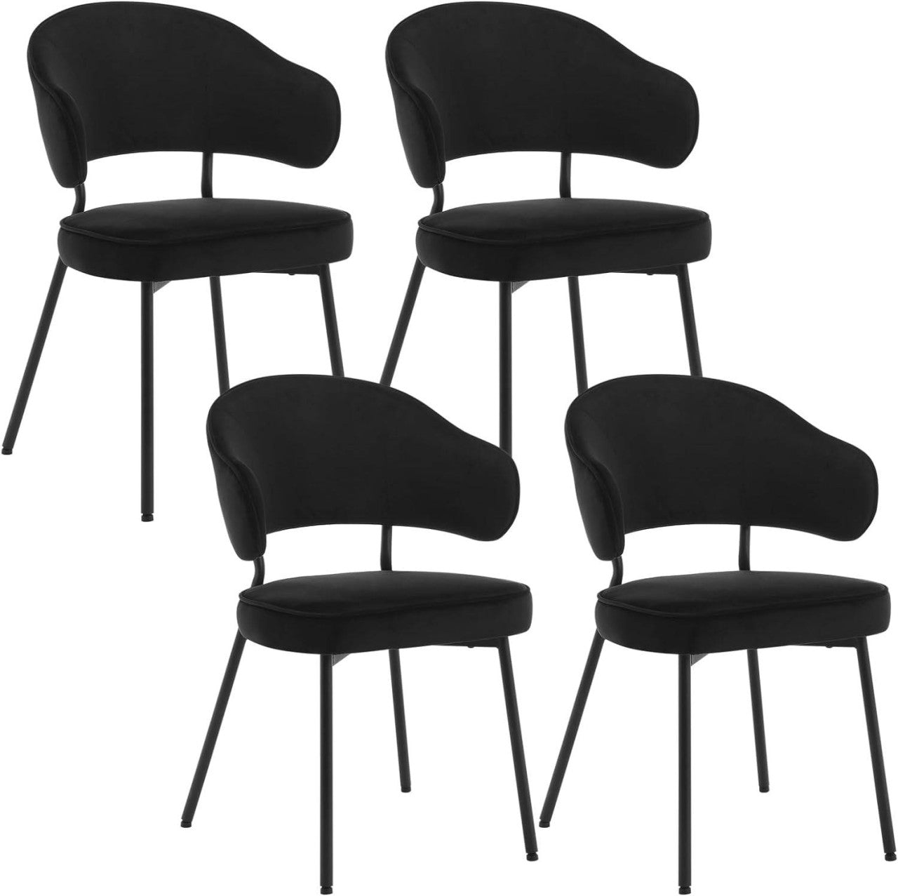 24goodz Velvet Dining Chair Set of 4 - Ergonomic Comfort - Sturdy Metal Frame - Velvet - For Dining Rooms - Black