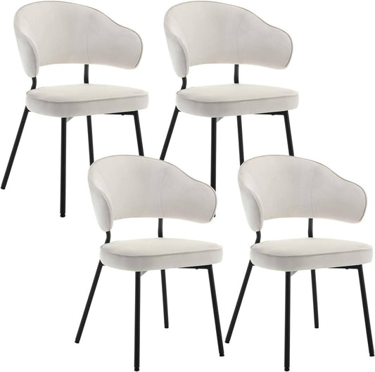 24goodz Velvet Dining Chair Set of 4 - Ergonomic Comfort - Sturdy Metal Legs - Velvet - For Dining Rooms - Cream