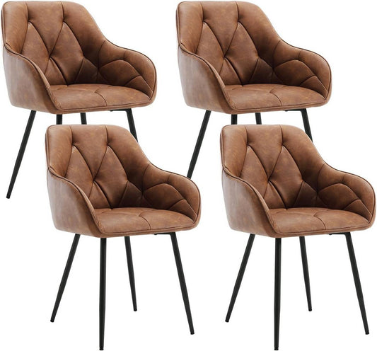 24goodz Ergonomic Dining Chair Set of 4 - Soft & Comfortable - Robust & Stable - Vintage Faux Leather - Brown