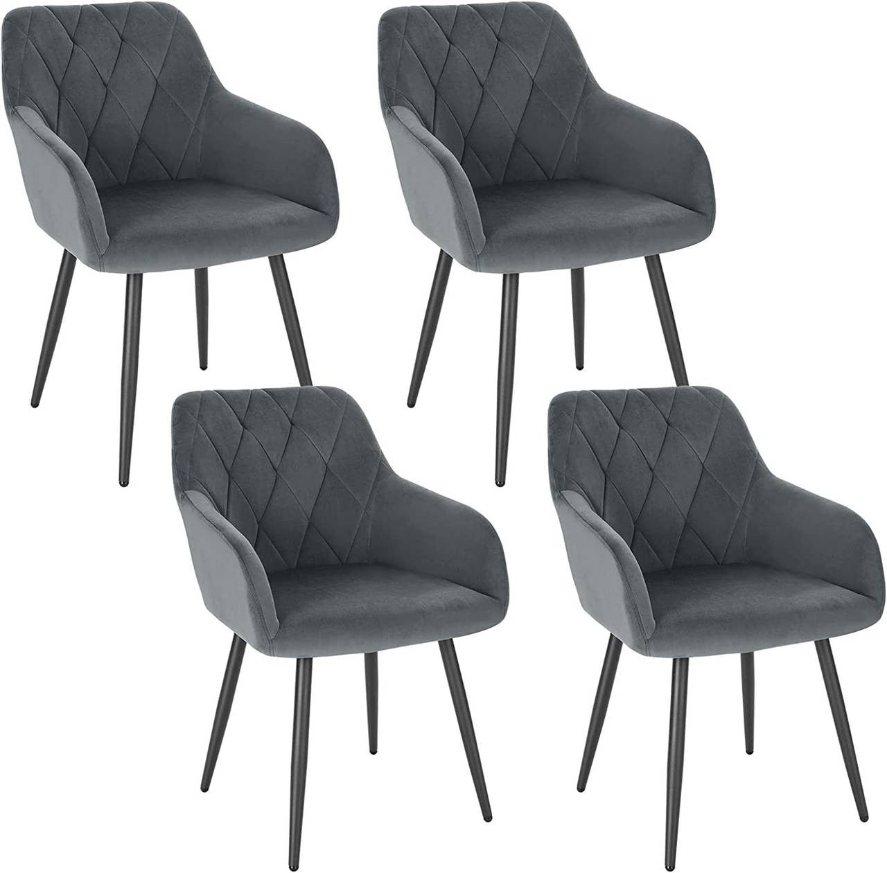 24goodz Velvet Dining Chair with Armrests - Ergonomic Comfort - Sturdy Metal Legs - Velvet - For Dining Rooms - Dark Grey - dgr