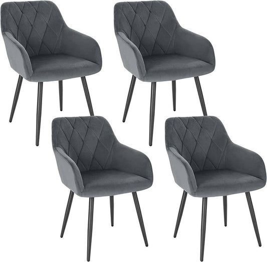 24goodz Velvet Dining Chair with Armrests - Ergonomic Comfort - Sturdy Metal Legs - Velvet - For Dining Rooms - Dark Grey - dgr