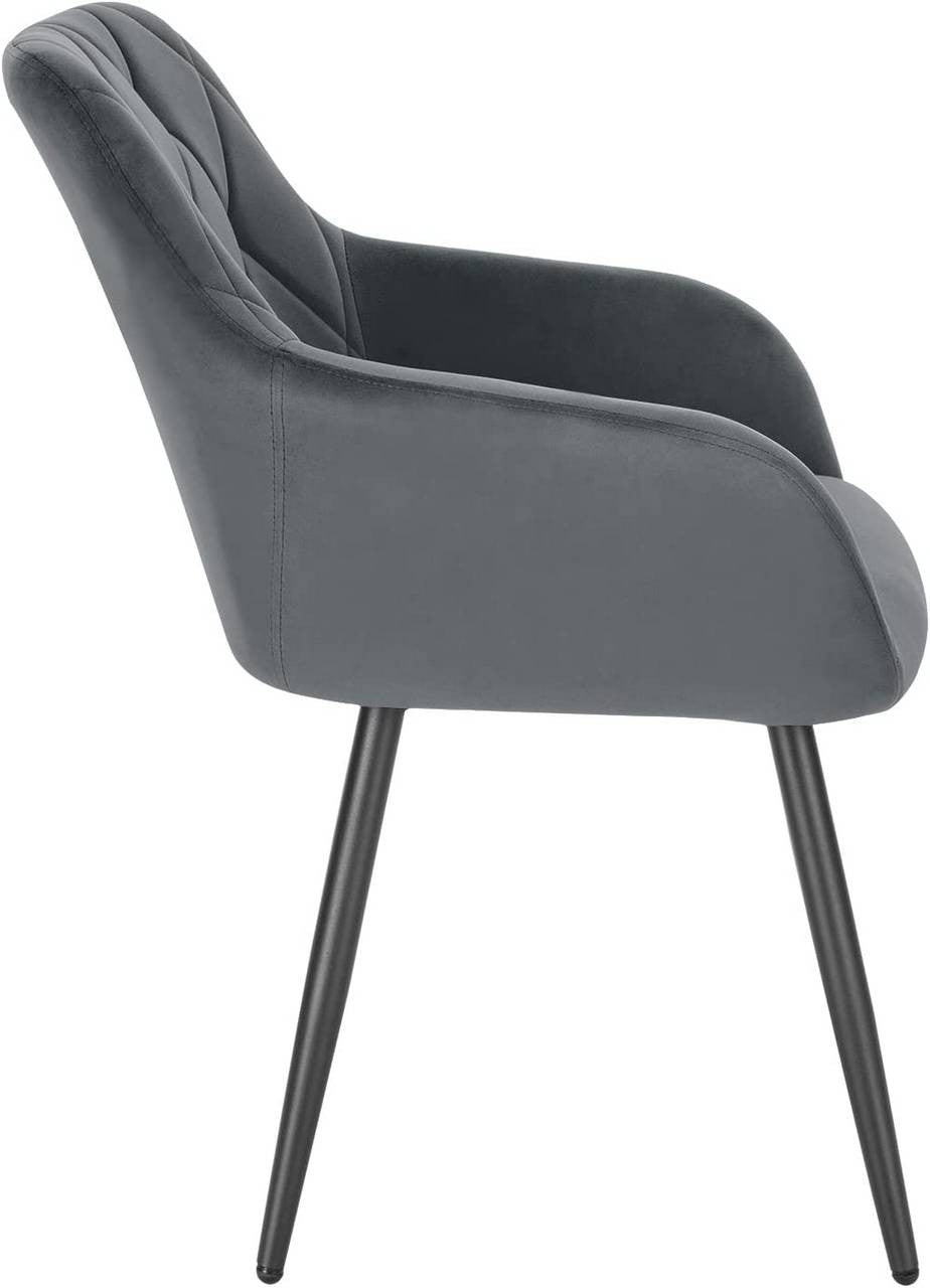 24goodz Velvet Dining Chair with Armrests - Ergonomic Comfort - Sturdy Metal Legs - Velvet - For Dining Rooms - Dark Grey - dgr