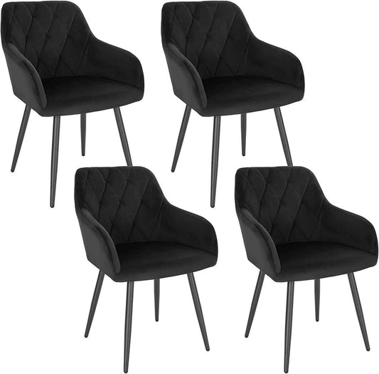 24goodz Velvet Dining Chair with Armrests - Ergonomic Comfort - Sturdy Metal Legs - Velvet - For Dining and Living Spaces - Black - sz