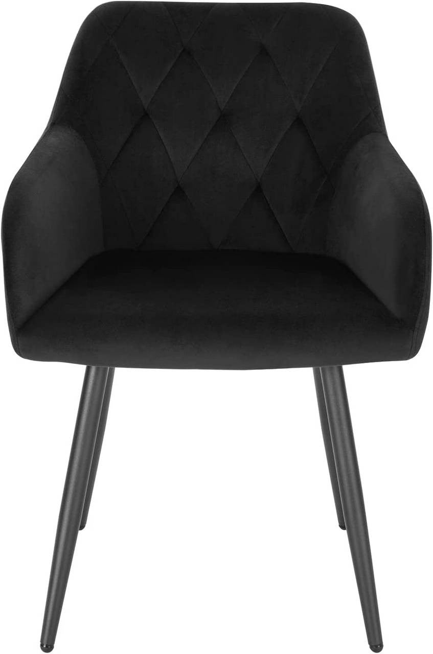24goodz Velvet Dining Chair with Armrests - Ergonomic Comfort - Sturdy Metal Legs - Velvet - For Dining and Living Spaces - Black - sz