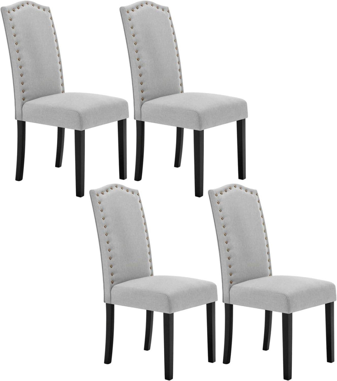 24goodz High Back Dining Chairs - Ergonomic Comfort - Durable Solid Wood Frame - Linen - For Every Room - Light Grey