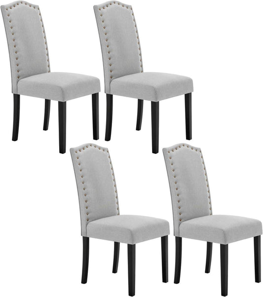 24goodz High Back Dining Chairs - Ergonomic Comfort - Durable Solid Wood Frame - Linen - For Every Room - Light Grey