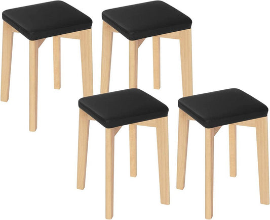 24goodz Stackable Dining Chairs - Solid Beech Wood - Comfortable PU Upholstery - Beech Wood + Black - Set of 4 - 32.5 x 32.5 x 47 cm - sz