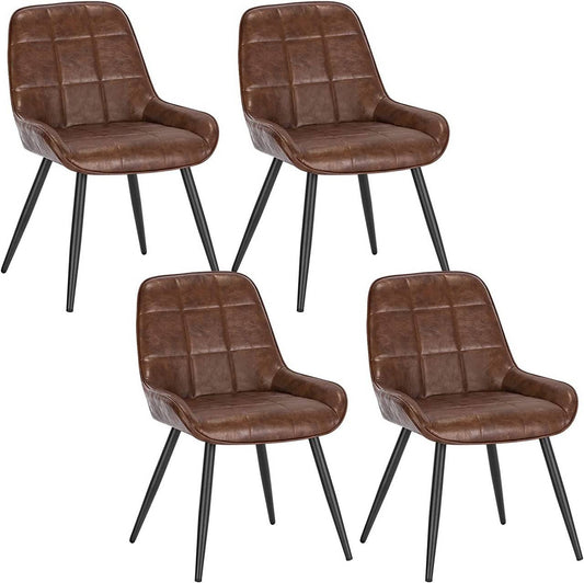 24goodz Set of 4 Faux Leather Dining Chairs - Ergonomic Comfort Design - Metal and Wood - For Dining Room and Living Space - Brown