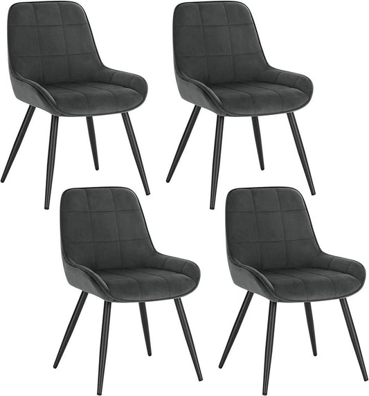 24goodz Velvet Dining Chair Set of 4 - Ergonomic Comfort - Durable Metal and Wood - For Home and Office - Dark Grey - dgr