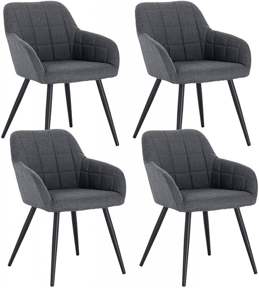 24goodz Dining Chair Set of 4 with Armrests - Ergonomic Comfort - Durable Linen and Metal - Dark Grey - dgr