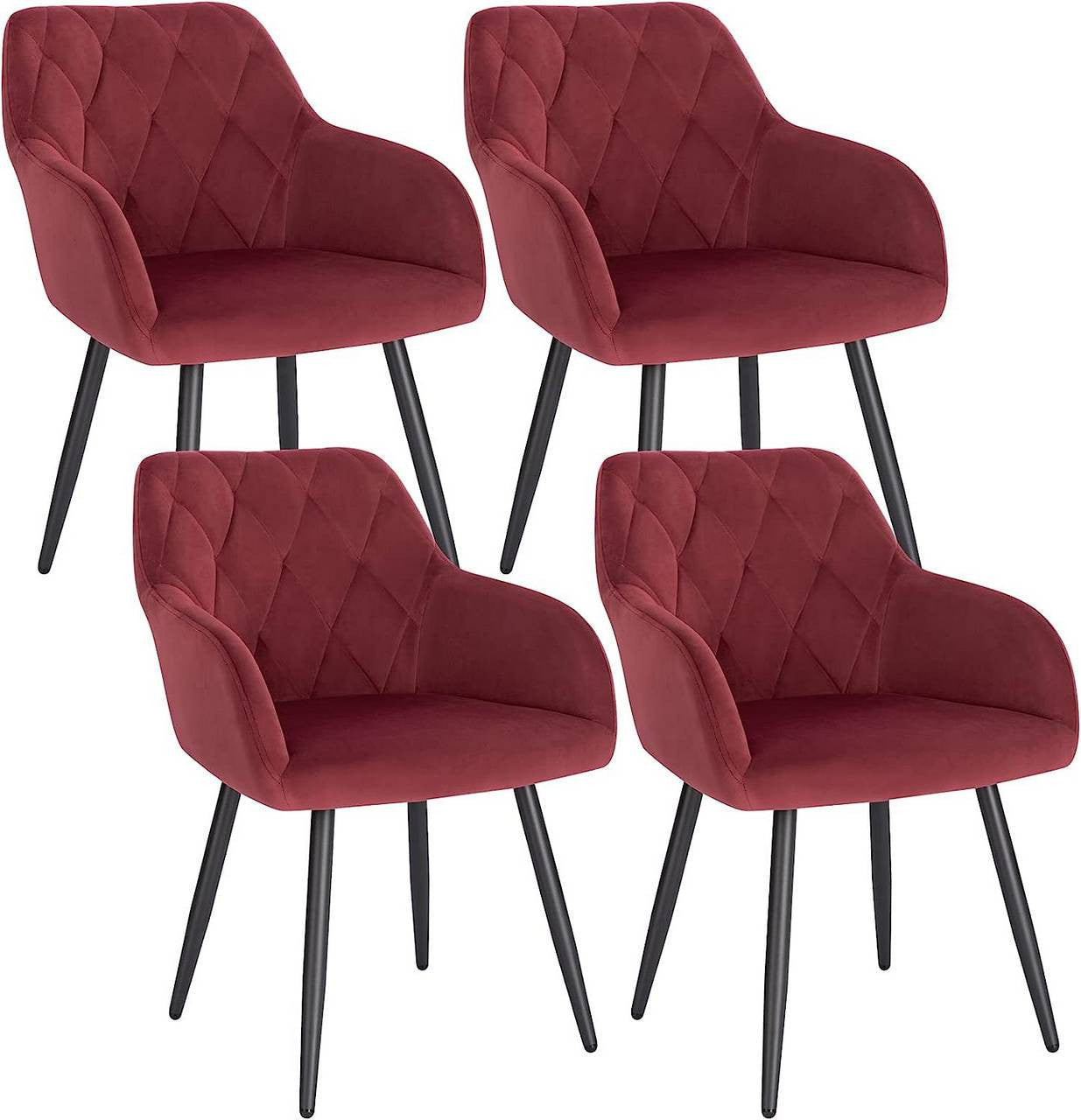 24goodz Velvet Dining Chair with Armrests - Ergonomic Comfort - Sturdy Metal Legs - Velvet - For Home Use - Bordeaux - bd