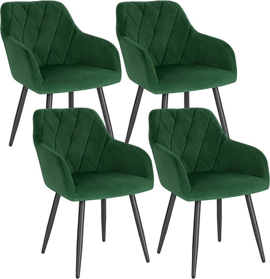 24goodz Velvet Dining Chair with Armrests - Ergonomic Comfort - Sturdy Metal Frame - Velvet - For Home Use - Dark Green - dgn