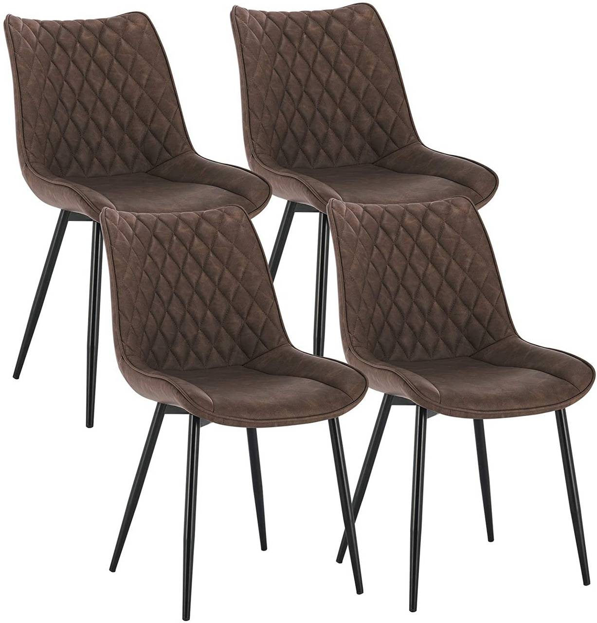 24goodz Set of 4 Dining Chairs - Ergonomic Comfort - Easy to Clean Faux Leather - Metal Frame - Brown