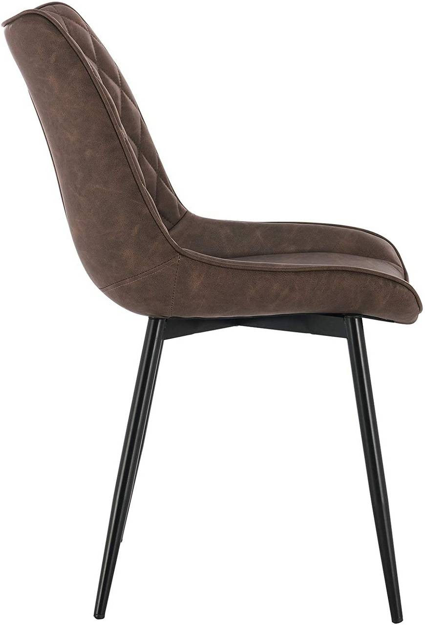 24goodz Set of 4 Dining Chairs - Ergonomic Comfort - Easy to Clean Faux Leather - Metal Frame - Brown