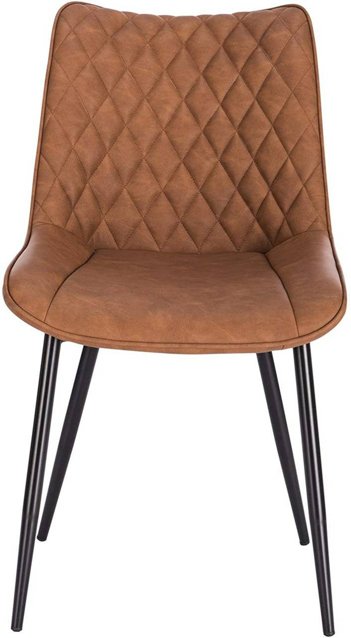 24goodz Set of 4 Dining Chairs - Comfortable Ergonomic Design - Easy to Assemble - Faux Leather and Metal - Light Brown - hbr
