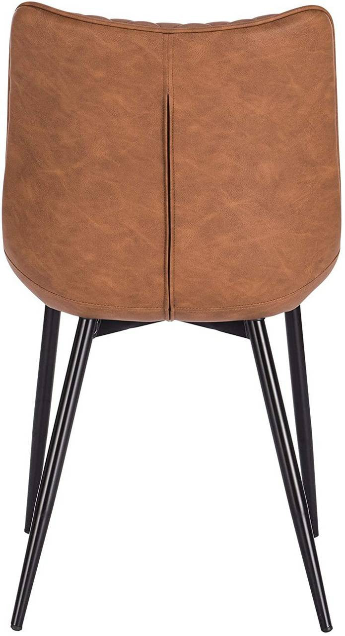24goodz Set of 4 Dining Chairs - Comfortable Ergonomic Design - Easy to Assemble - Faux Leather and Metal - Light Brown - hbr