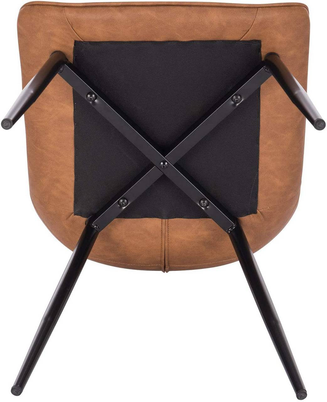 24goodz Set of 4 Dining Chairs - Comfortable Ergonomic Design - Easy to Assemble - Faux Leather and Metal - Light Brown - hbr