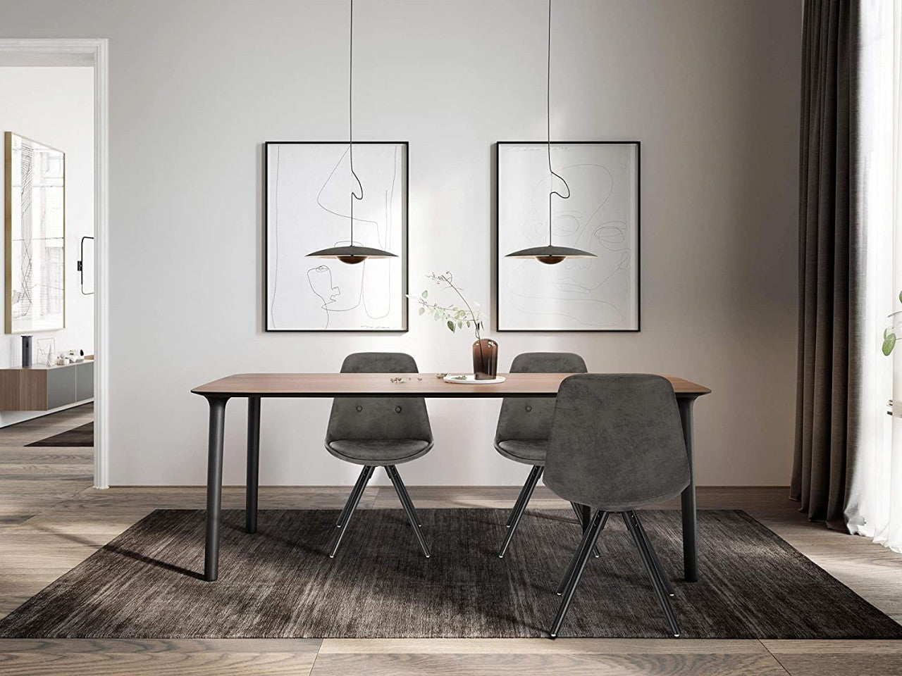 24goodz Set of 4 Dining Chairs - Ergonomic Comfort - Durable Solid Wood Frame - Fabric Upholstery - Grey Antique Leather Look
