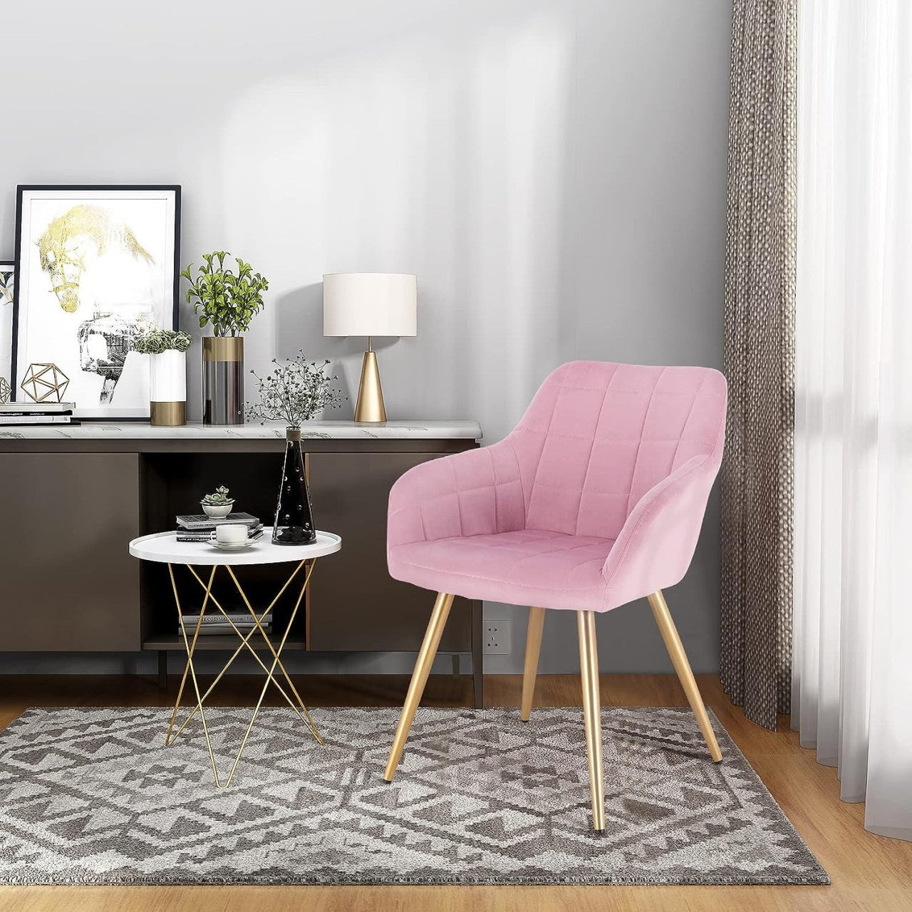 24goodz Velvet Dining Chairs Set of 4 - Ergonomic Comfort - Stylish and Durable - Velvet + Metal - Pink