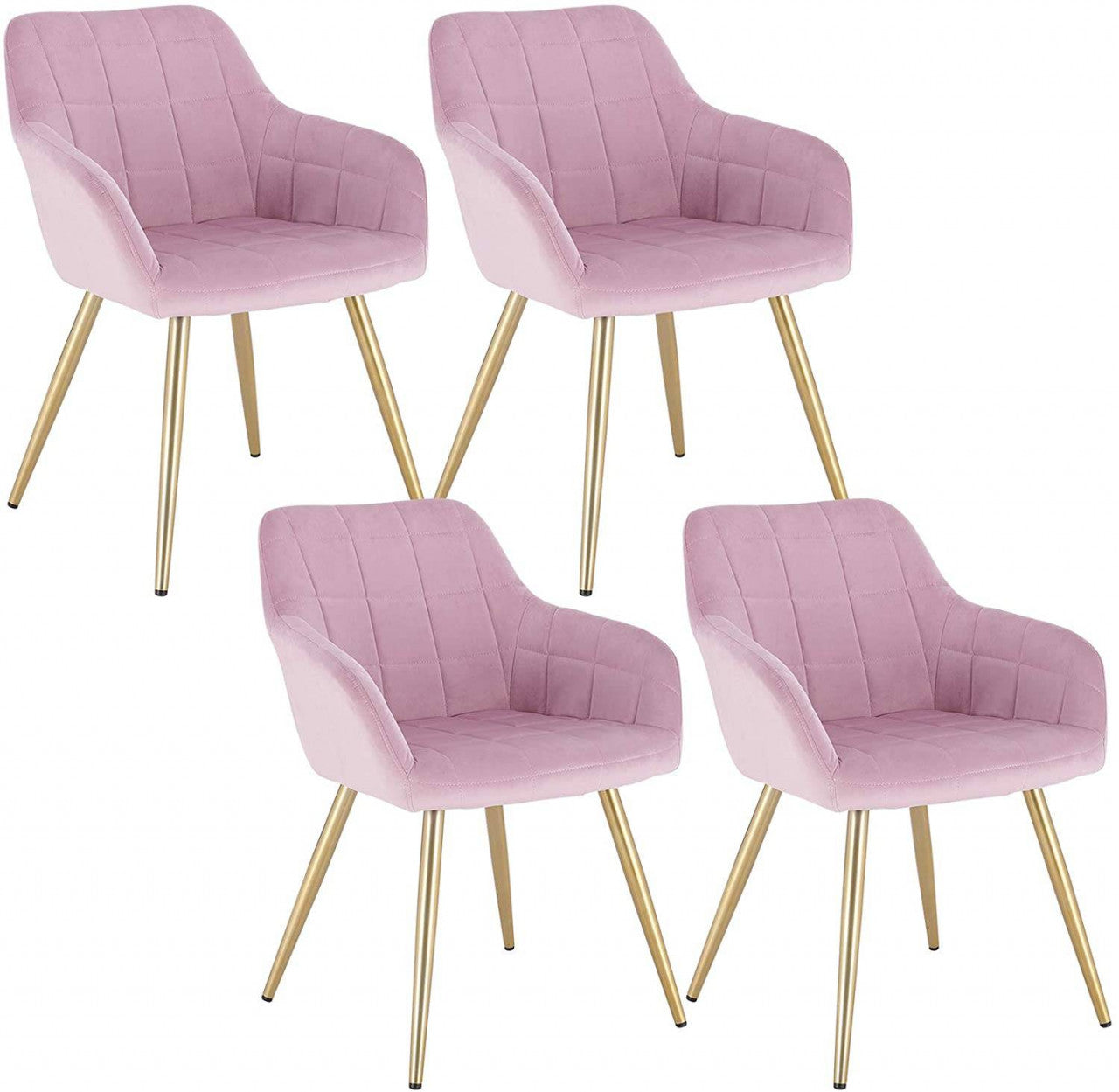 24goodz Velvet Dining Chairs Set of 4 - Ergonomic Comfort - Stylish and Durable - Velvet + Metal - Pink