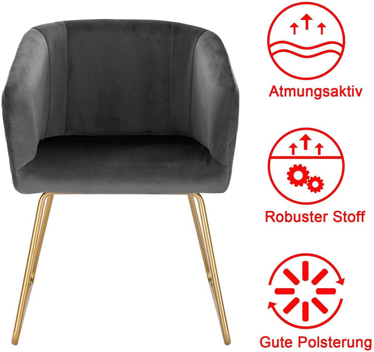 24goodz Dining Chair Set of 4 - Ergonomic Comfort - Stylish Velvet Upholstery - Dark Grey - dgr