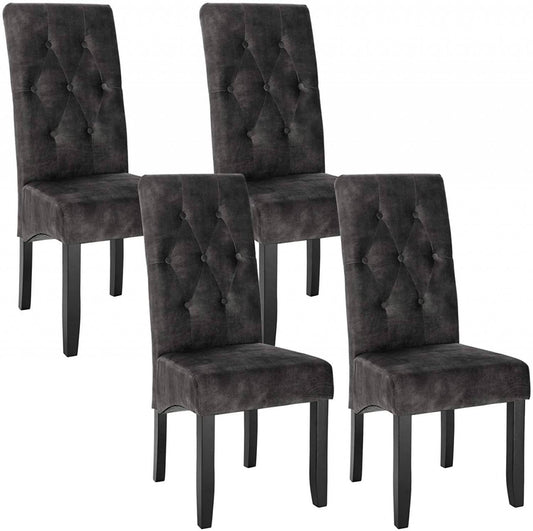 24goodz Set of 4 Dining Chairs with High Backrest - Elegant Velvet Upholstery - Solid Wood Legs - Dark Grey - dgr