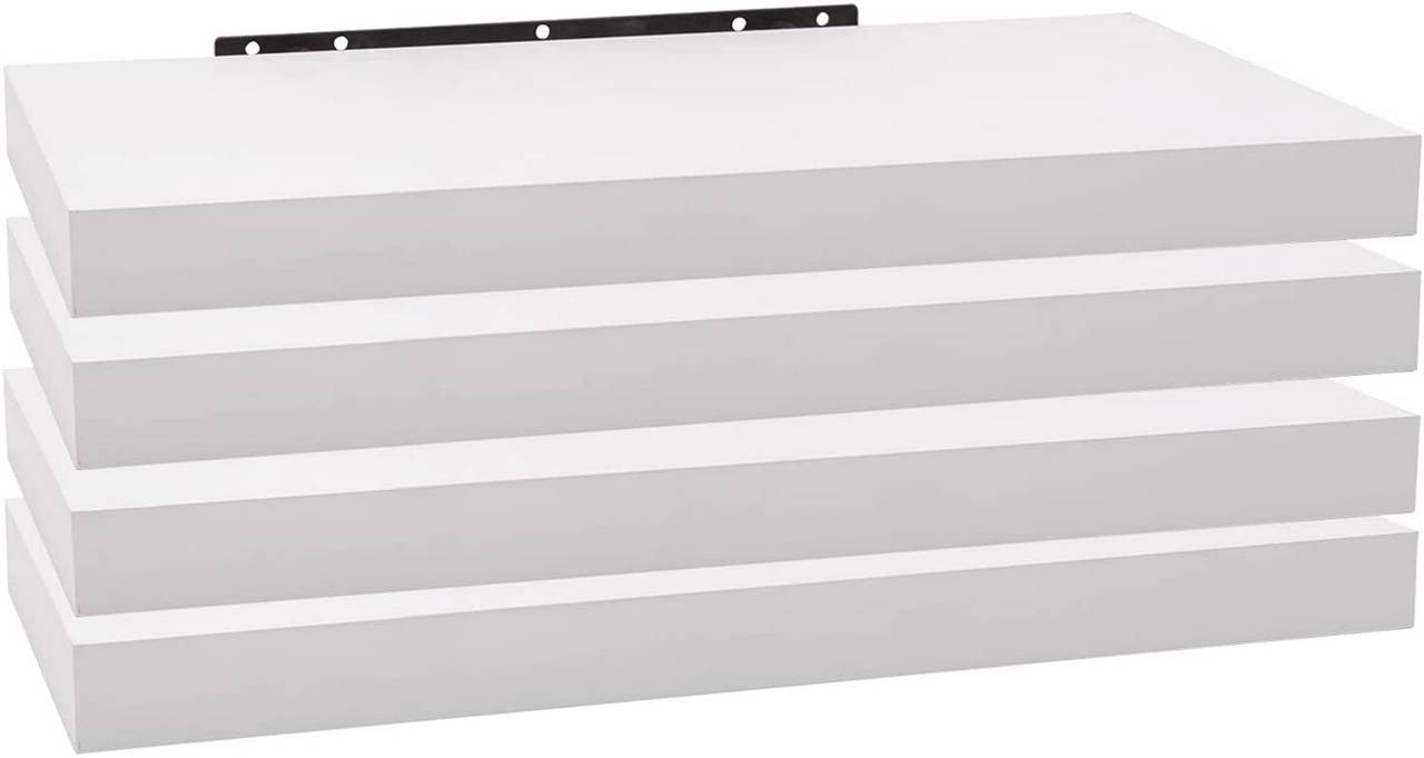 24goodz Set of 4 Wall Shelves - Versatile Use - Easy Installation - MDF - For Home & Office - White - ws
