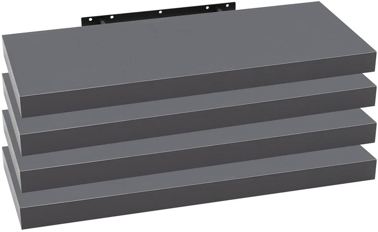 24goodz Set of 4 Floating Shelves - Stylish and Versatile - MDF - For Home & Office - Dark Grey 60x22.9x3.8cm - dgr