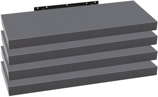 24goodz Set of 4 Floating Shelves - Stylish and Versatile - MDF - For Home & Office - Dark Grey 60x22.9x3.8cm - dgr